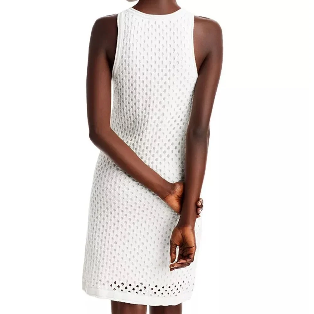 AQUA Crochet Tank Dress White Sleeveless Pullover Crewneck Size Small